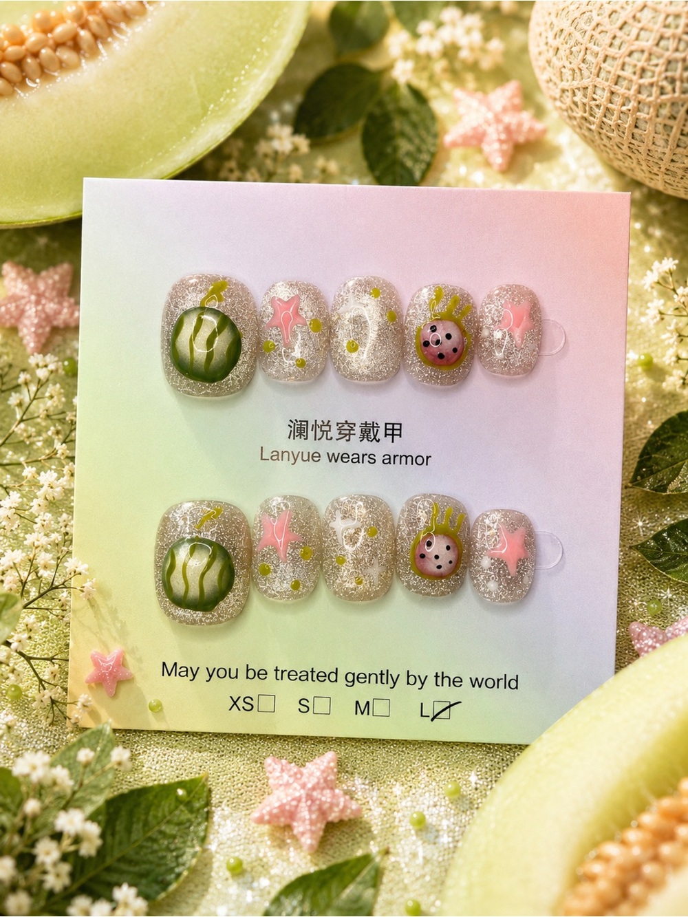 Lanyue Green & Pink Decorative Small Pets Nail Set